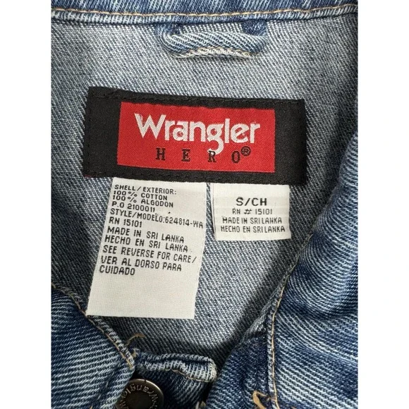 Vintage Wrangler Trucker Jacket Mens Small/Medium Blue Denim Jean Western 90s - Picture 3 of 6